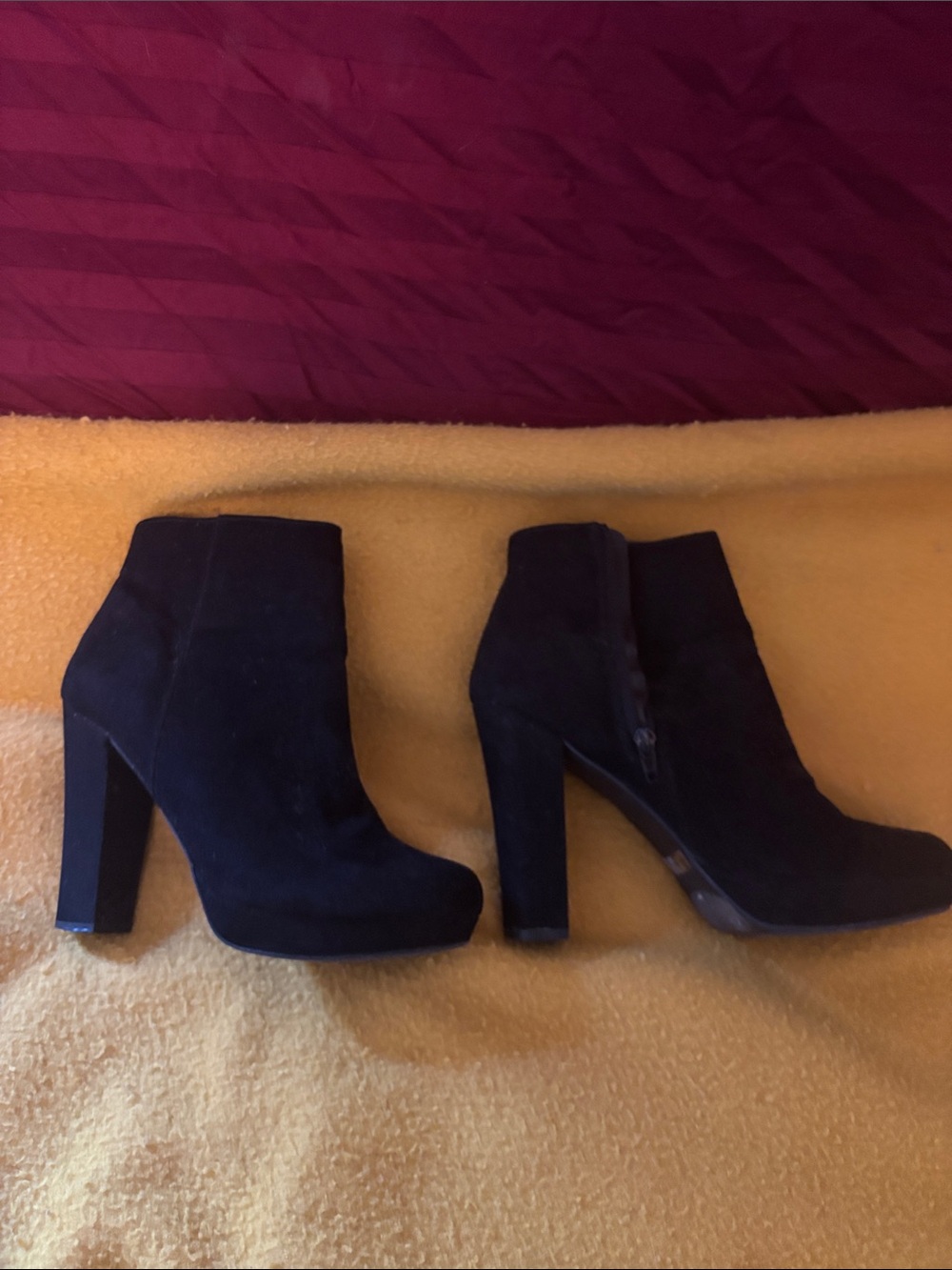 Report Black Suede High Block Heel Ankle Booties 8.5